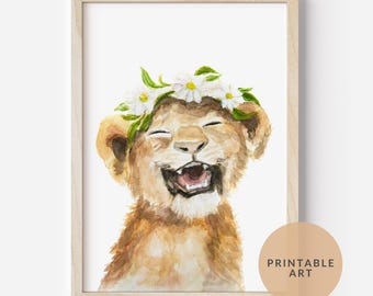 Löwenjunges Kinderzimmer Printable, Safari Tier Wandkunst Download