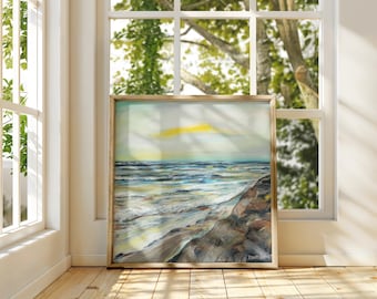Coastal Sunset Painting Print, Ocean Landscape Art
