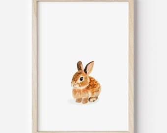 Watercolor Bunny Nursery Print: Floral Woodland Animal Art