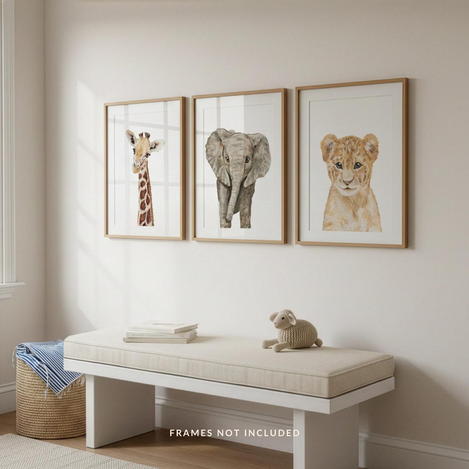 Baby Safari Animals Print Set of 3 Nursery Wall Art Set Elephant ...