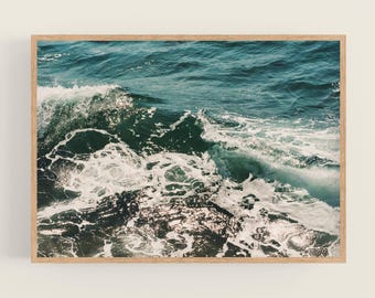 Teal Blue Ocean Wave Photography Print: Coastal Modern Wall Art