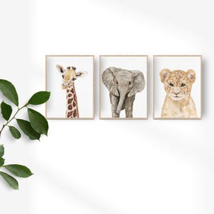 Safari Nursery Wall Art Set, Elephant Giraffe Lion Cub Prints image 7