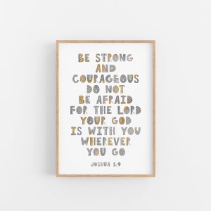 Bible Verse Art Print Joshua 1:9 Printable Kids Wall Decor Boys Nursery Art Kids Bible Verse Wall Art Be Strong and Courageous
