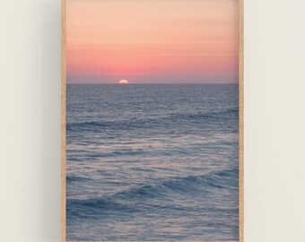 Print roze zonsondergang oceaan: Carlsbad kustfotografiekunst, kunst of canvas