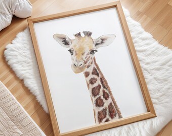 Impression d'art bébé girafe : décoration murale pastel pour chambre d'enfant