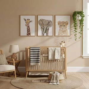 Safari Nursery Wall Art Set, Elephant Giraffe Lion Cub Prints image 3