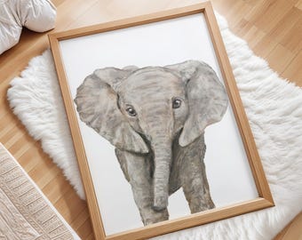 Elephant Nursery Printable, Neutral Safari Wall Art Download