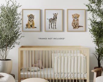 Aquarell Safari Tierkindergarten Print Set: Zebra, Tiger, Gepard Kunstdrucke
