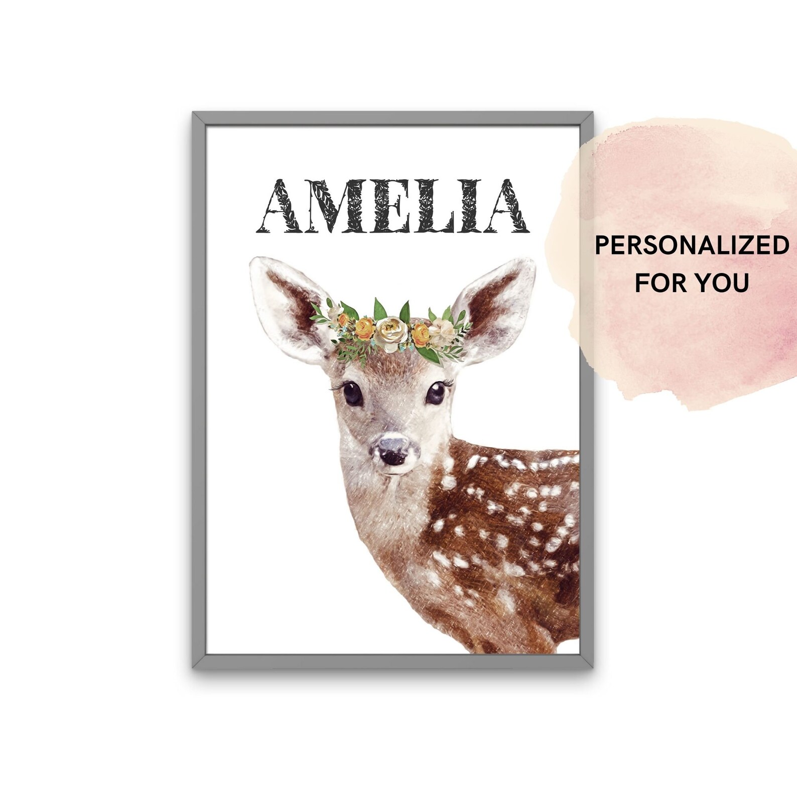 Personalized Deer Print Personalize Baby Name Deer Nursery Etsy