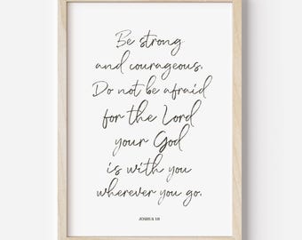 Joshua 1:9 Scripture Art Printable, Christian Nursery Wall Art, Faith Quote Digital Download, Neutral Bible Verse Decor