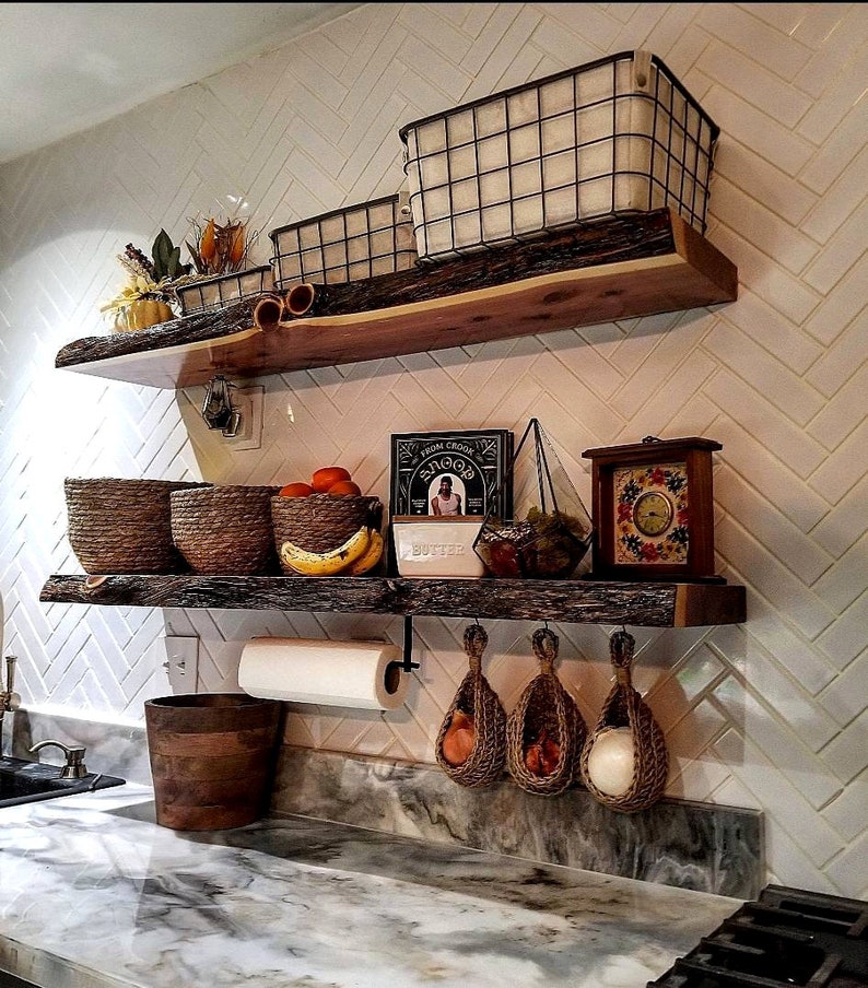 Live Edge Cedar Wood Floating Shelves Rustic Christmas Gift Etsy