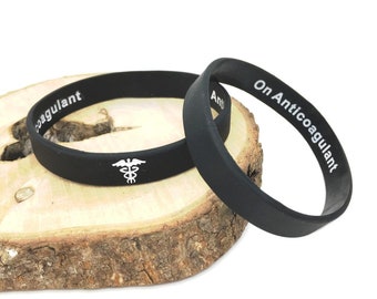ID Pulsera de Alerta Médica apixaban En Silicona Negro Hombre Mujer Para Adultos Damas