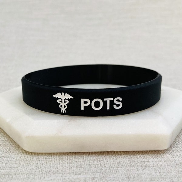 POTS Medical Alert Wristband Awareness Bands For Postural Tachycardia Syndrome Heart Support Gift For Men Women Ladies Black White Band UK
