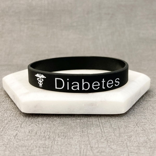 Casual Diabetes Wristband Medical Alert ID Band Type 1 2 One Two For Men Womens Unisex Diabetic Insulin Awareness Jewellery Jewelry UK 202mm