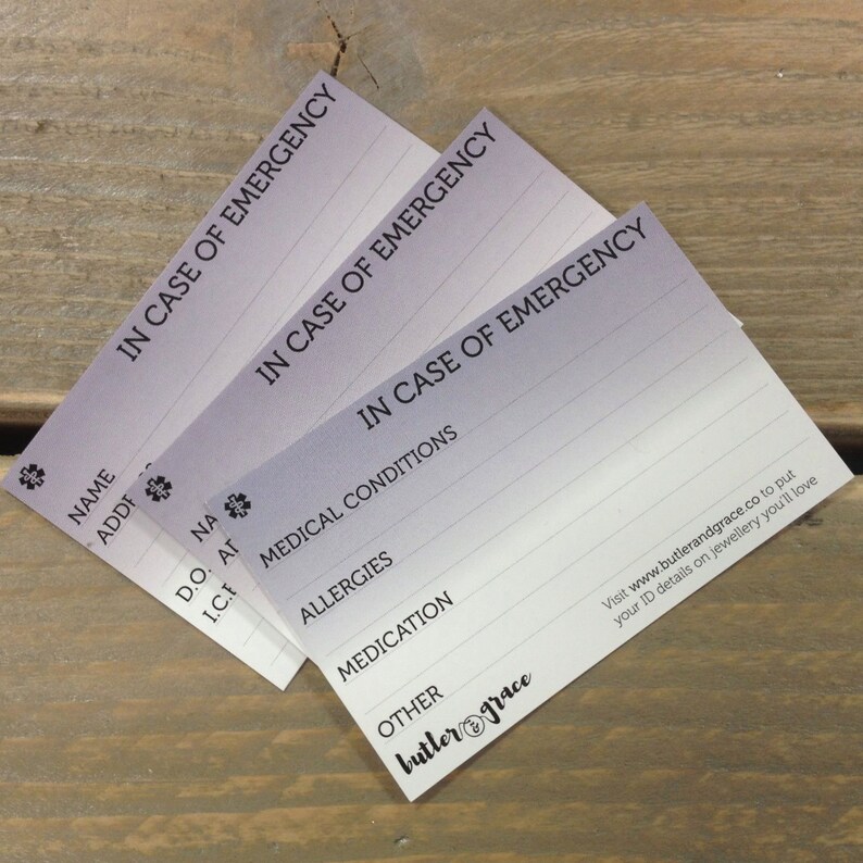 Medical Alert Wallet Card ID Emergency ICE Identification Etsy