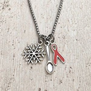 MS Awareness Necklace For Her Womens Jewellery Multiple Sclerosis Support Snowflake Spoon Orange Ribbon Charm Pendant Stainless Steel UK