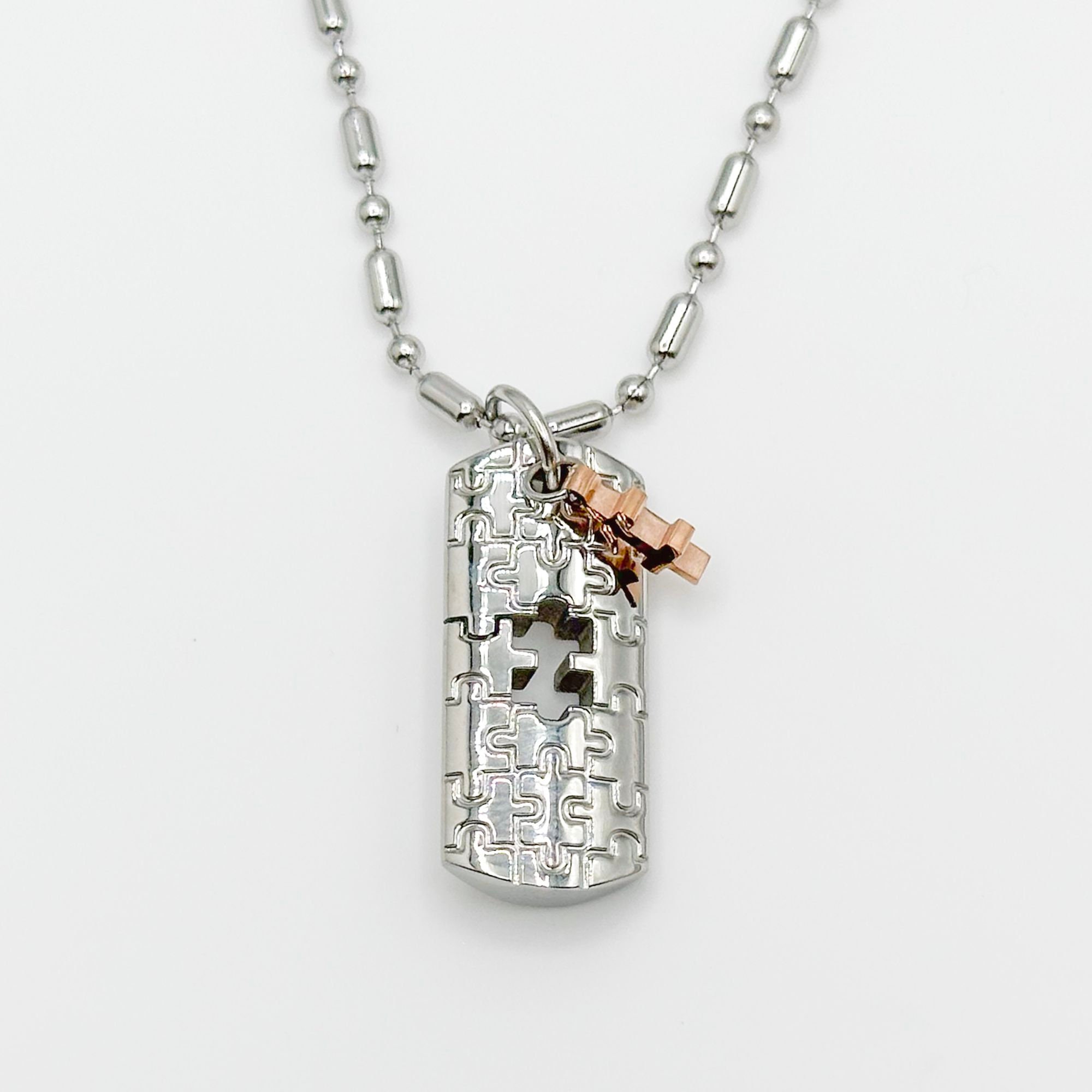 Autism Awareness Dog Tag Necklace, Stainless Steel Puzzle Piece