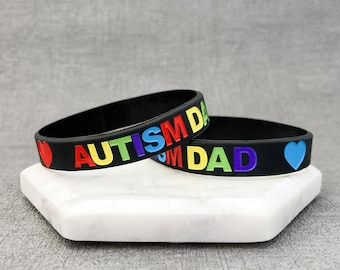 Autism Dad Silicone Wristband - Rainbow Heart, Awareness Support