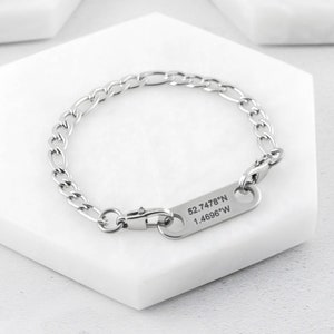 Braccialetto con posizione corrispondente per coppie, gioielli personalizzati, regalo di anniversario, marito e moglie, luogo del matrimonio, coordinate GPS, personalizzato UK Honour