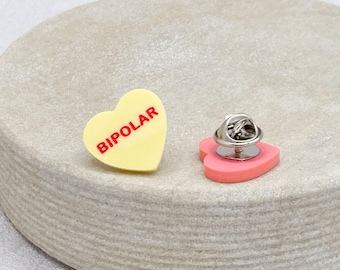 Bipolar Pin - Acrylic Medical Alert Heart Badge to Raise Awareness on Coat Bag Lanyard