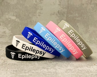 Epileptic Wristbands For Men Ladies Medical ID Alert Bands Jewellery Jewelry Medic Awareness Epilepsy Black White Blue Pink Grey Set Of 3 UK