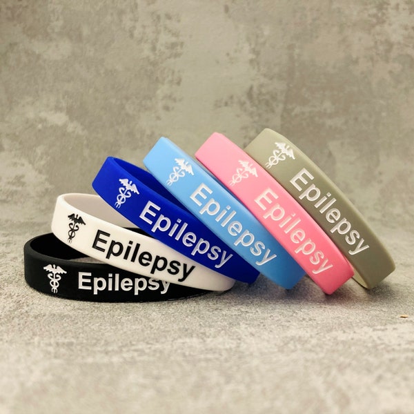 Epileptic Wristbands For Men Ladies Medical ID Alert Bands Jewellery Jewelry Medic Awareness Epilepsy Black White Blue Pink Grey Set Of 3 UK