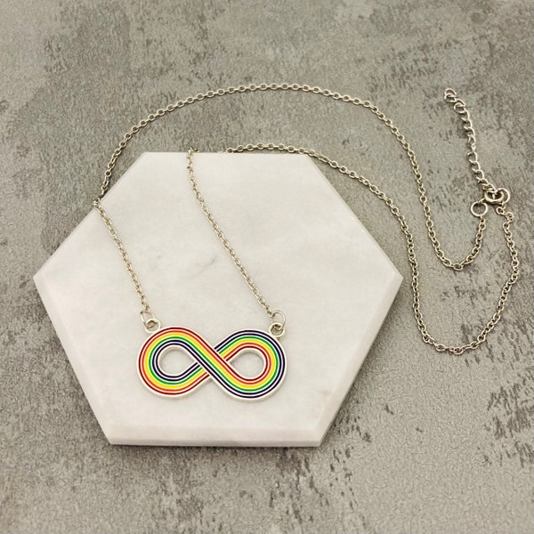 Rainbow Infinity Autism Necklace ASD Aspergers Support Awareness Love Acceptance Jewelry Jewellery Gift For Mom Men Women Ladies Pendant UK