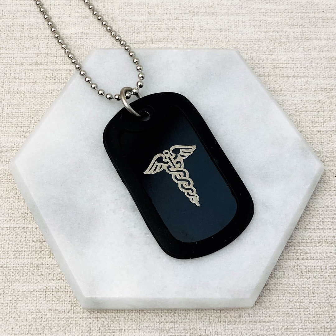 Medical Alert Dog Tag ID Necklace Army Black Pink Purple - Etsy