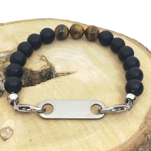 Pulsera personalizada para hombre, joyería grabada para hombre, abalorios de ojo de tigre con mensaje y nombre personalizado, joyería especial única, Reino Unido Lynx