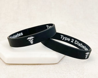 Type 2 Diabetic Medical Wristband T2 Two Diabetes Silicone Bracelets ID Hidden Band Black White Men Ladies Medic Gift For Insulin UK 202mm