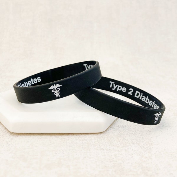 Type 2 Diabetic Medical Wristband T2 Two Diabetes Silicone Bracelets ID Hidden Band Black White Men Ladies Medic Gift For Insulin UK 202mm