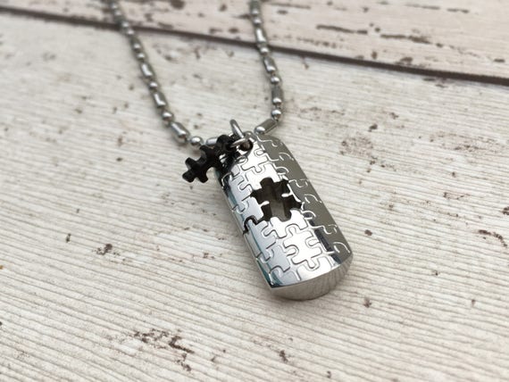 FREE POUCH BRAND NEW Autism Awareness Puzzle HEART NECKLACE Aspergers Pendant