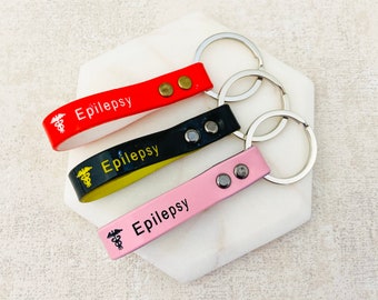 Upcycled Epileptic Keychain Stainless Steel Silicone Medical Alert ID Keyring Epilepsy Gift Chain Accessories Gifts For Men Women Ladies UK