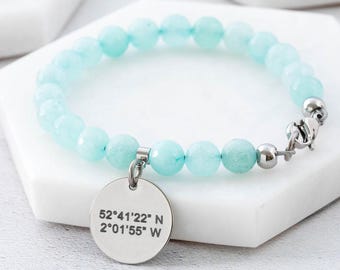 Coordinate Bracelet, Beaded Latitude Longitude Jewellery, Custom Location Gift For Her