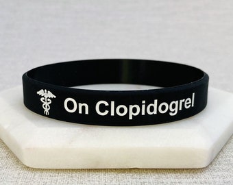 On Clopidogrel Medical Band Alert Wristband For Him Her Mens Womens Ladies Unisex Medication Heart Disease Stroke Blood Clots Black White UK