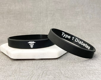 Type 1 Diabetes Medical Bracelet T1 Diabetic Alert Wristband Hidden Message Silicone ID Band Medic Gift For Adult Mens Ladies UK 202mm 180mm