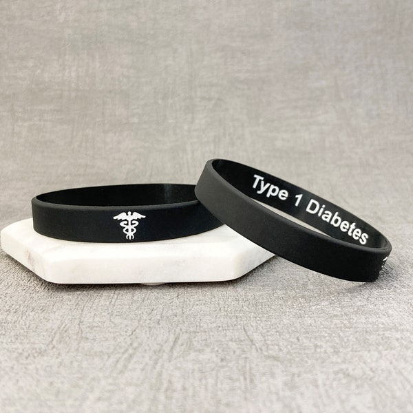 Type 1 Diabetes Medical Bracelet T1 Diabetic Alert Wristband Hidden Message Silicone ID Band Medic Gift For Adult Mens Ladies UK 202mm 180mm