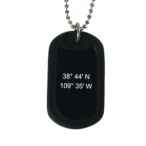 Mens GPS Coordinates Necklace Latitude Longitude Personalised Dog Tag Pendant Gift For Boyfriend Location Jewellery Jewelry UK Covert
