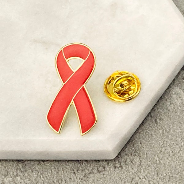 Awareness Pin For Heart Disease Cardiovascular High Blood Pressure Hypertension Stroke Tuberculosis Haemophilia HIV Support Ribbon UK Red