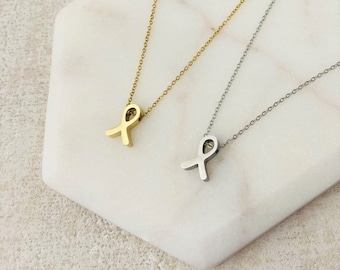Awareness Ribbon Necklace For Childhood Breast Gallbladder Cancer Support Silver Golden Toned Pendant Stainless Steel Chain Gift Women UK