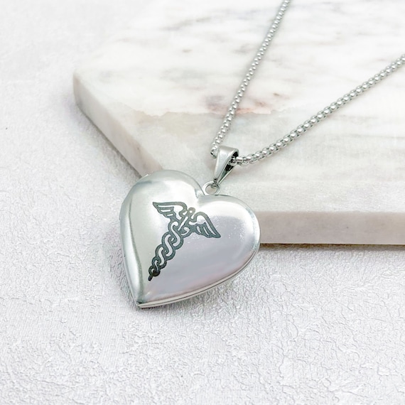 Type 1 Diabetes Locket Necklace: Engraved Stainless Steel Heart, Photo Keepsake
