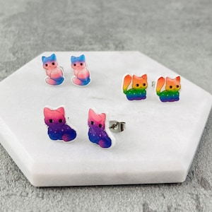 LGBT Cat Earrings Aromantic Asexual Bi Bisexual Gay Genderfluid Genderqueer Nonbinary Pansexual Polysexual Transgender Acrylic Jewellery UK