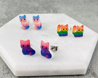 LGBT Cat Earrings Aromantic Asexual Bi Bisexual Gay Genderfluid Genderqueer Nonbinary Pansexual Polysexual Transgender Acrylic Jewellery UK