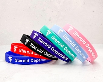 Steroid Dependent Medical Alert Bracelet | Silicone Wristband ID | Set of 3