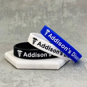 Maladie d'Addison Bracelets Bande d'identification médicale Medic Alert Bijoux Bijoux sport unisexe Ensemble de stéroïdes Noir Bleu Blanc Gris Rose Royaume-Uni