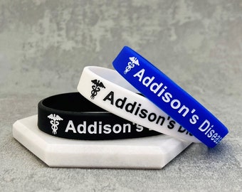 Addison's Disease Wristbands Medical ID Band Medic Alert Jewellery Jewelry Sports Unisex Steroids Set Black Blue White Grey Pink Bands UK