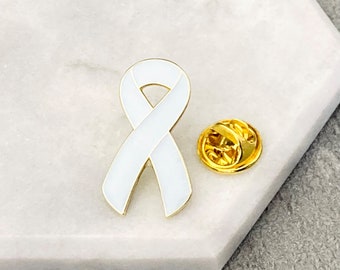 Pin de concienciación sobre el cáncer de pulmón para ella, él, hombres, mujeres, niños, huesos, regalo de apoyo, insignia de solapa para superviviente, broche, alfileres de cinta, Reino Unido, blanco