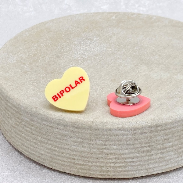 Bipolar Awareness Pin Badge Heart Mood Swings Disorder Medical Alert ID Lapel Lanyard Support Handmade Present Her Him She His Gift UK