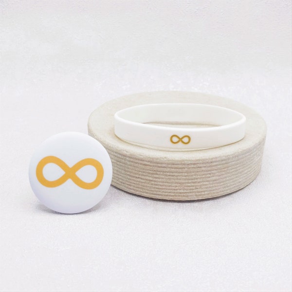 Pulseira e broche de silicone para conscientização do autismo, símbolo do infinito dourado