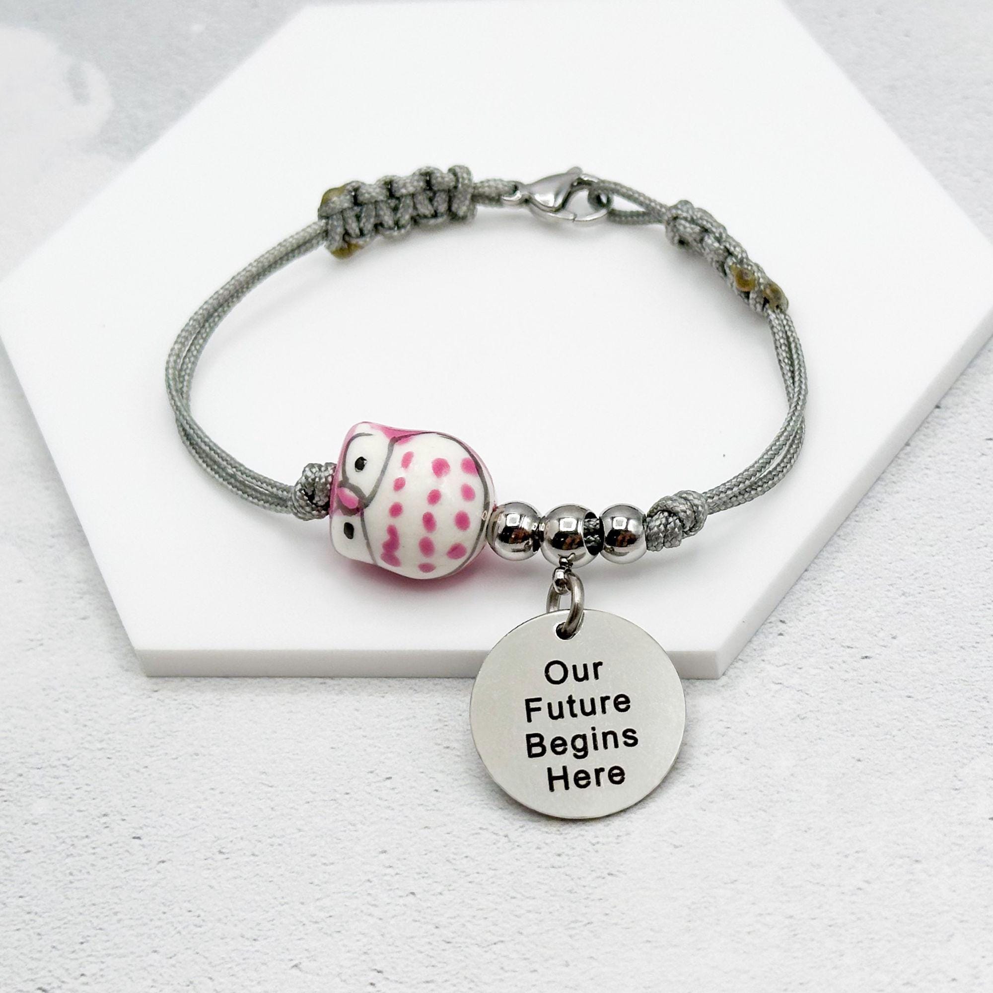 Personalized Owl Bracelet: Engraved Charm, Custom Message or Name Jewellery Fukuro
